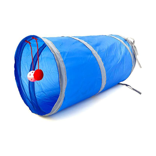 Deckon - Cat Tunnel Toy Funny Pet 2 Hole Play Tube Ball Collapsible Kitten Toy Puppy Ferret Rabbit Play Dog Channel Tube Petsanti-wrinkleBLUE