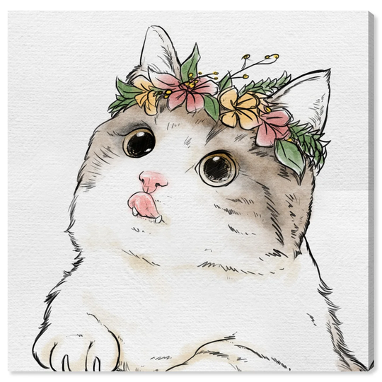 Floral Crown Kitten - Wrapped Canvas Painting Print