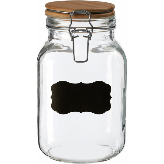 Premier Housewares Medium Glass Storage Jar With Pine Wood Lid Transparent Jars For Kitchen Storage Coffee Tea Sugar Black Chalkboard On Front 12 x