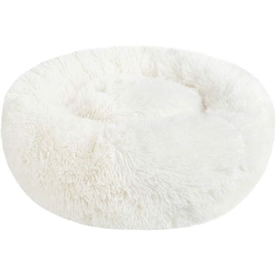 Round Soft Cat Dog Bed - Plush Soothing Anti-Stress Dog and Cat Cushion, Donut Washable Comfy Bed for Small Medium Dog Cat (m, White)