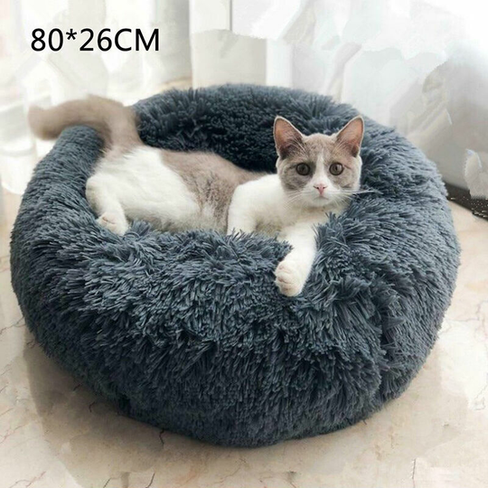 Bearsu - 80Cm Sleeping Basket Dog Cat Basket, Round Cushion Winter Warm Plush Pet Bed Dark Gray