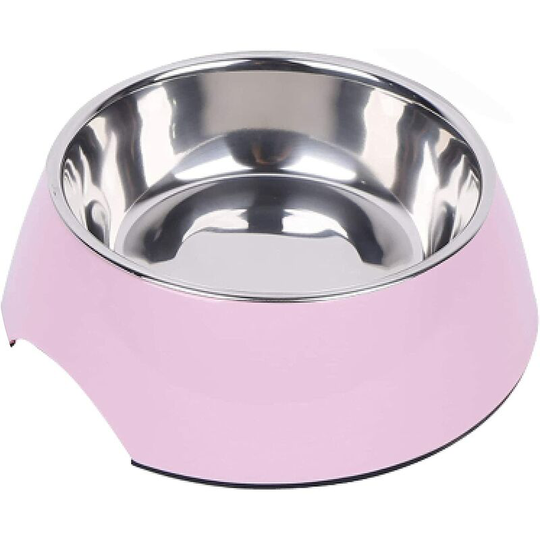 Non-Slip Dog Bowl - Cat Bowl - Stainless Steel and Melamine Dog Food Bowl - for Large and Small Dogs - Pink, 700 ml