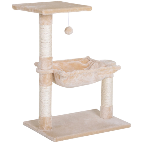 PawHut Cat Activity Tree Kitten Play Tower Two-Tier Scratching Beige