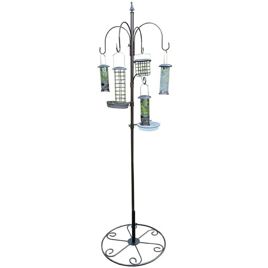 Metal Complete Bird Feeding Station with 5 Feeders & Round Metal Patio Stand