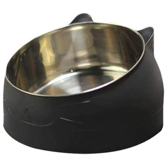 Cat Bowl, Tilted Stainless Steel Cat Bowl, Food Bowl with Non-Slip Base for Cats or Small Dogs (s, Black)