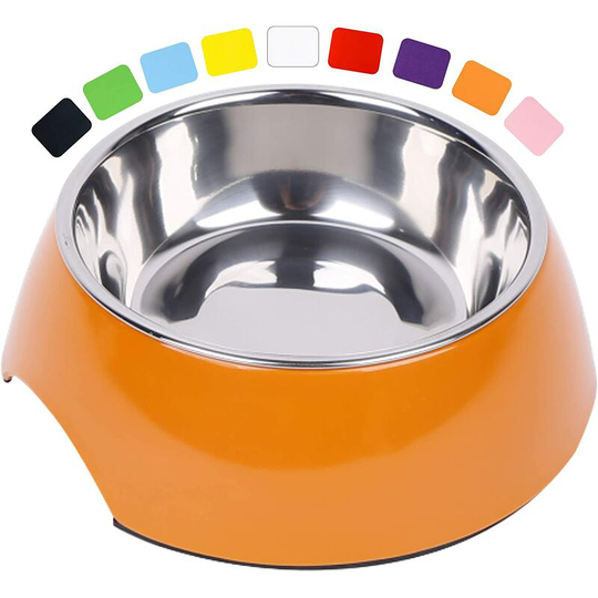 Devenirriche - Non-Slip Dog Bowl - Cat Bowl - Stainless Steel and Melamine Dog Food Bowl - for Large and Small Dogs - Orange, 160 ml - Various Colors