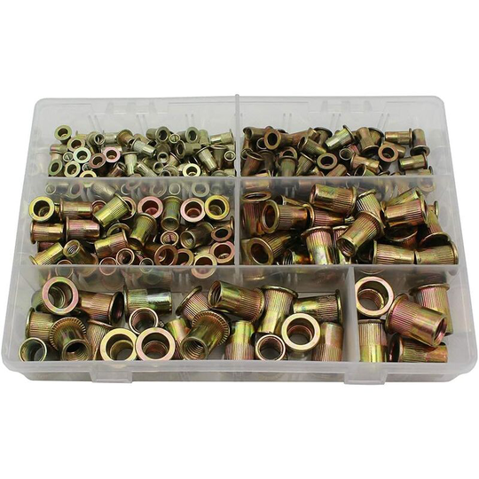 Aougo - 210pcs Rivet Nut M4 M5 M6 M8 M10 M12 Zinc Plated Carbon Steel Flat Head Rivet Threaded Insert Rivet Nuts Assortment Set
