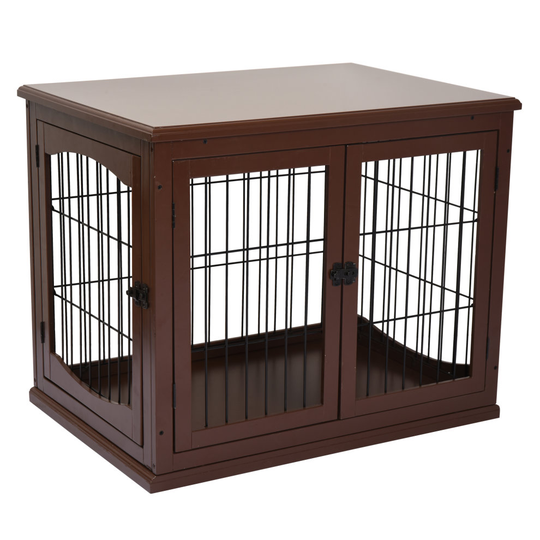 PawHut 66cm Modern Indoor Pet Cage Metal Wire 3 Doors Latches Brown