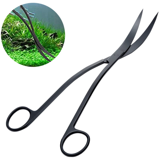 Stainless Steel Wave Scissors Aquarium Tank Aquatic Plant Tongs Scissors Tools for Fish Tank Plants, black