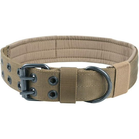 Nylon Tactical Dog Collar Adjustable Military Military Training Collar with Double d Ring Metal Buckle (Coyote Brown-L)