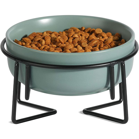 Raised Ceramic Cat Bowl with Metal Stand Non-Slip Raised Pet Bowl