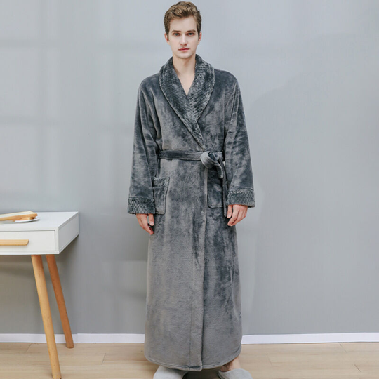 Autumn and winter flannel pajamas, medium length, l size, thickened pajamas, bathrobes for men and women, spring bathrobes