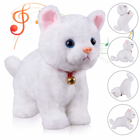 White Plush Cat Stuffed Animal Interactive Cat Robot Toy, Baby Friends Kitty Cat Pets, Barking Kitten Sound Control, Electronic Cat Pet, Walking...