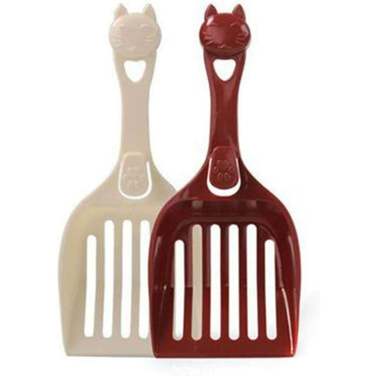 2 Pieces Plastic Cat Litter Scoop Cat Head Type Cat Shovel Red and White Cat Litter Scoop Pet Supplies