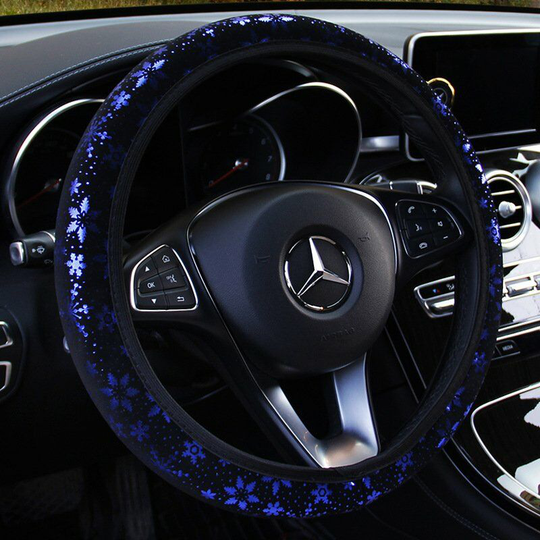 Cute Anti-slip Snowflake Shiny Car Steering Wheel Cover for Women 15 Inch Blue