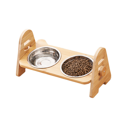 Dog or cat bowl with adjustable height, dry and wet separation, bamboo shelf, dry food bowl, wet food bowl