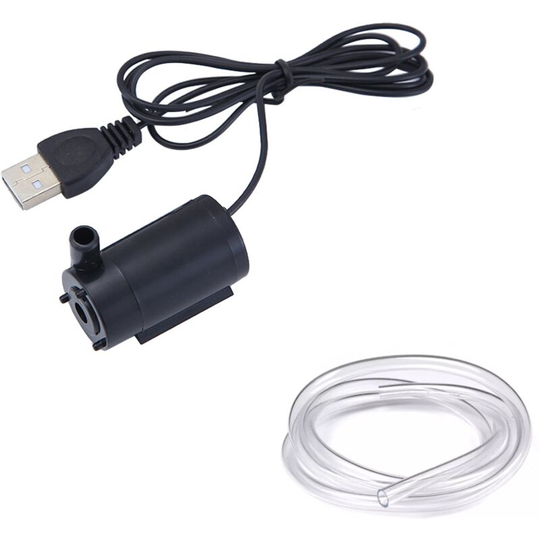 Mini Mute usb Submersible Water Pump 2-3L/min Submersible Pump for Fish Tank Fountain Aquarium Supplies (Black, 1 Hose Included)