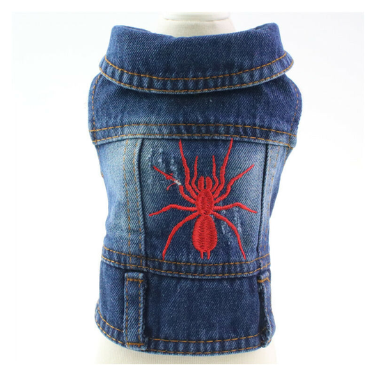 Benobby Kids - Pet clothes Bichon Frise Teddy dog pit bull Grab flower spider embroidered denim vest spring, summer, autumn and winter new clothes,