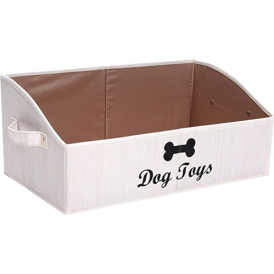 Linen and cotton blend pet toy box, great for organizing dog toys and pet supplies- Beige