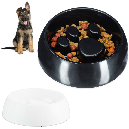 Relaxdays - 2 x Foraging Feeding Bowl for Slow Eating, Cats & Dogs, Bloat Stop Dish, Dishwasher-Safe, Black-White