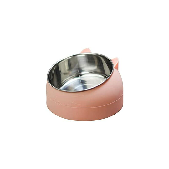 Pet cat bowl, raised non-slip stainless steel tilt feeding bowl - Nordic powder small [capacity 400ML