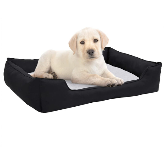Dog Bed Black and White 85.5x70x23 cm Linen Look Fleece