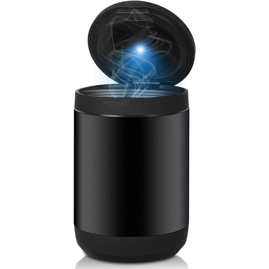 Osqi - Car Ashtray with Lid, Smokeless Stainless Steel Portable Outdoor Ashtray, Black led Light Auto Cigarette Ashtray for Home Office