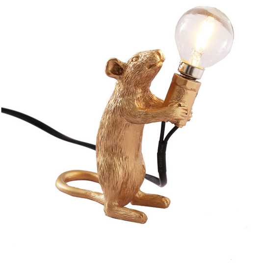 Mouse Shape Table Lamp, Resin Creative Desk Light Bedside Lamp Light Bedside Gift Decoration Bedroom, Study Room Home Room Decor, Gold (Standing)