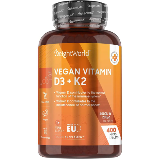 WeightWorld Vitamin D3 K2 - 4000iu D3 + 200mcg K2 (MK7) - 400 Tablets