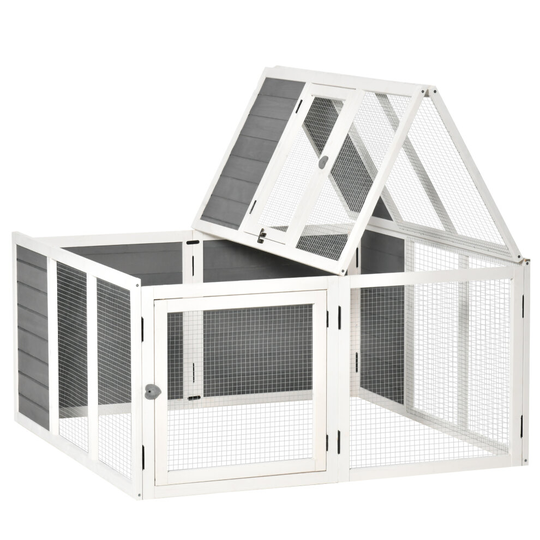 PawHut Rabbit Hutch Small Animal Guinea Pig House W/ Openable Top Grey
