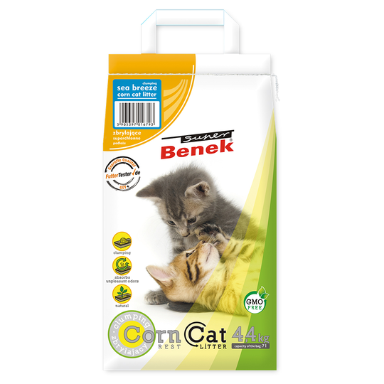 Super Benek Corn Cat Clumping Litter Economy Packs 3 x 7 Litres - Sea Breeze