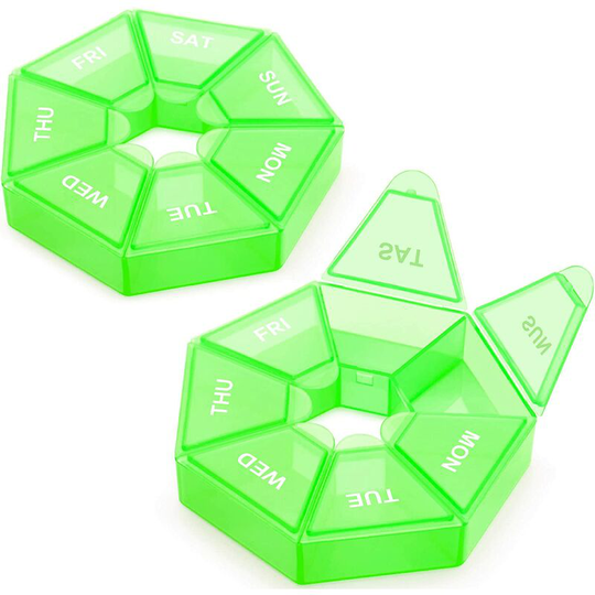 Sun Flowergb - Weekly Pill Organizer, 2 Pack Portable Pill Organizer (7 Days) New Edition Vitamins/Fish Oil/Pills/Supplements - for Arthritis (Green)