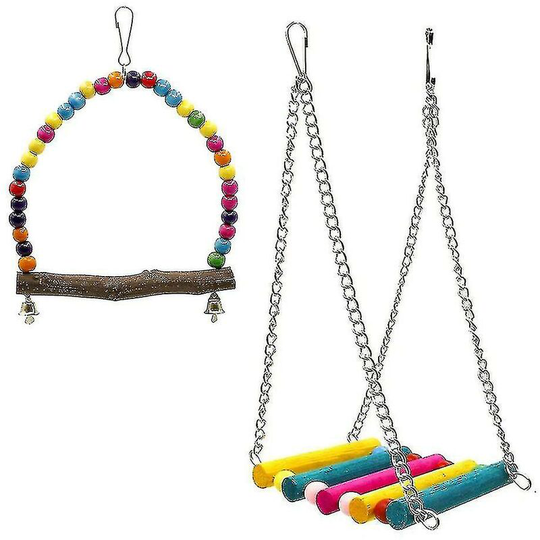 2pcs Bird Swing Chewing Toys- Parrot Hammock Bell Toys Thsinde
