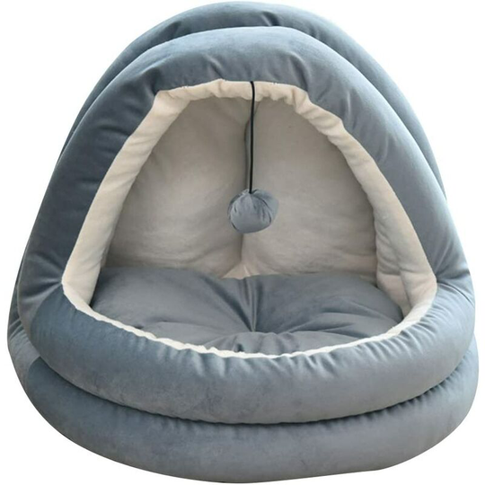 Cat Beds For Indoor Cats Pet Tent Cave Nest Hooded Bed Warm And Comfortable Bed Cat Sofa Washable Cushion MZ120 (M-38cm, Dark Blue)