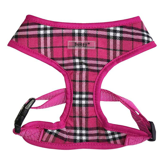 Tartan Soft Comfortable Breathable Fabric Dog Puppy Pet Adjustable Harness - Pink - Medium - Bunty