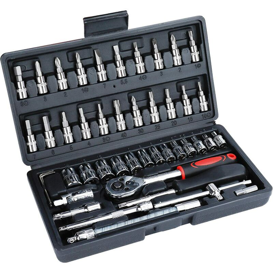 1/4 Socket Set 46 Pieces Carbon Steel Torque Wrench Socket Set with Ratchets, Socket Wrench, T-Handle, Universal Joint, Ratchet Case Nut Set