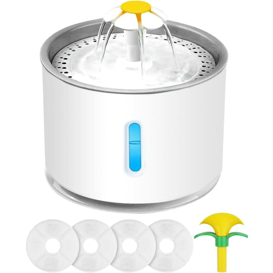 Cat Water Fountain 2.4L, Cat Water Fountain with 4 Flow Modes, 4 Filters, LED Water Level Window, 2 Nozzles, Ultra Quiet Cat Water Fountain for