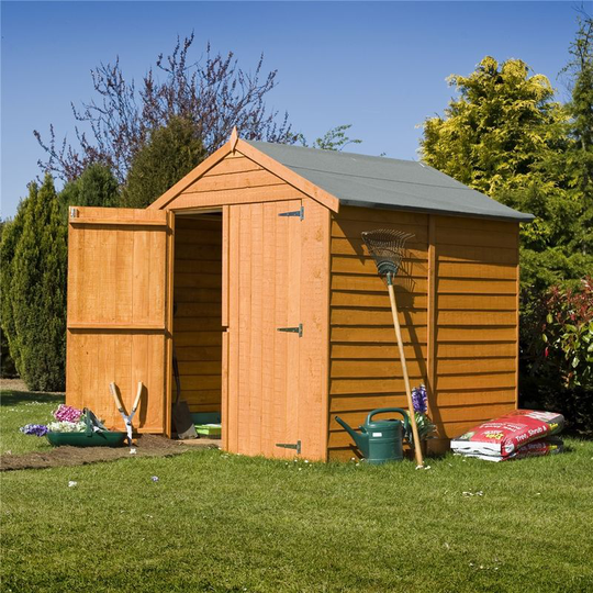 6 x 6 (1.76m x 1.82m) - Dip Treated Overlap - Apex Garden Shed - Windowless - Double Doors - 11mm Solid Osb Floor