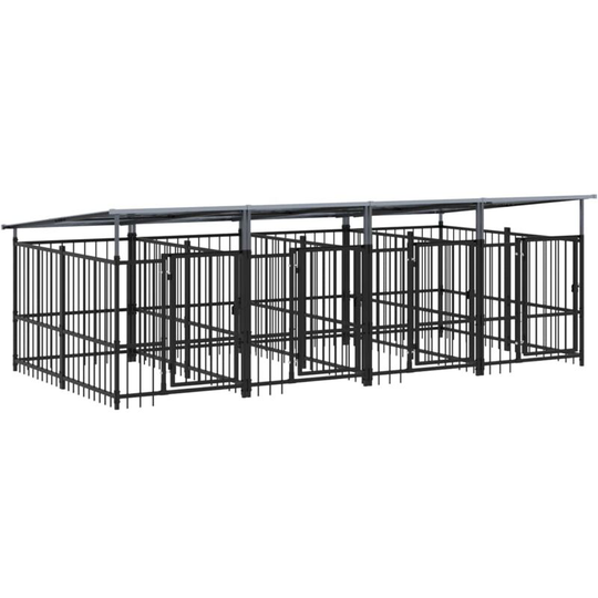 Outdoor Dog Kennel with Roof Steel 7.51 m² vidaXL - Black