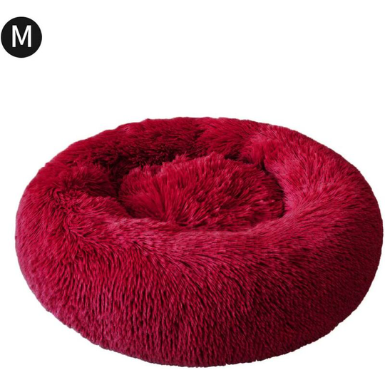 Round Dog and Cat Basket Soft and Comfortable Plush Doughnut Cat Bed Warm Fluffy Puppy Bed for Winter Sleeping Red 60cm