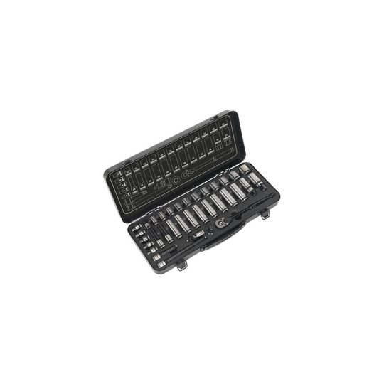 Sealey AK7971 Socket Set 34pc 3/8"Sq Drive 6pt WallDrive Metric Black Series