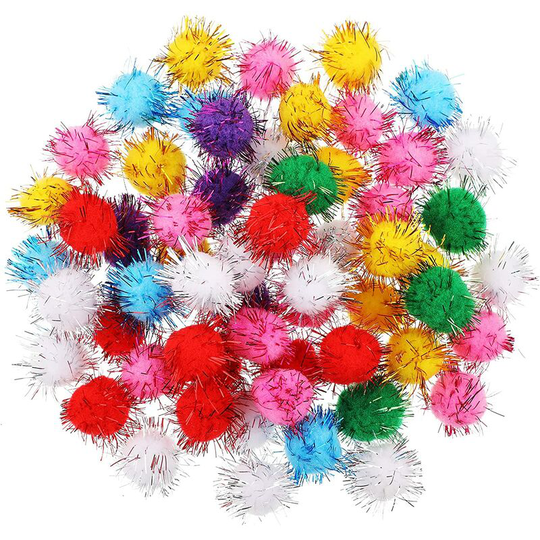 60 Piece Assorted Color Pom Pom Balls Cat's Favorite Toy Multicolor Tinsel diy Crafts Decorations Kitten Tinsel Ball Interactive Glitter Cat Toys for