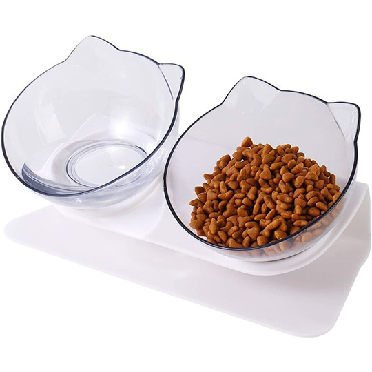 Raised Cat Bowl Double Cat Bowls with Stand, Anti-Vomiting Cat Bowls Water Food Bowls 15° Inclined Non-Slip Bowls for Cats Puppy (Clear)