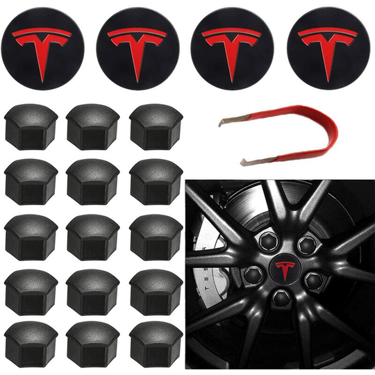 for Tesla Wheel Cap Kit Center Hub Cap Set Wheel Lug Nut Cover Emblem Modification Cover for Model Y Model 3 Model S Model X