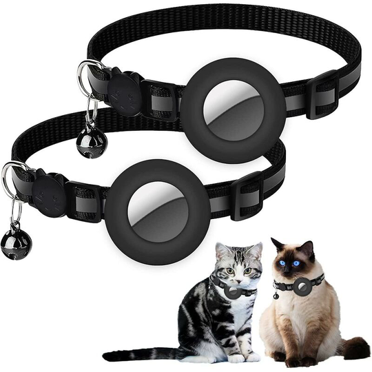 2pack Airtag Cat Collars With Bell And Safely Buckle In 3/8 Width, Reflective Dog Collar With Silicone Waterproof Air Tag Holder Case Compatible With