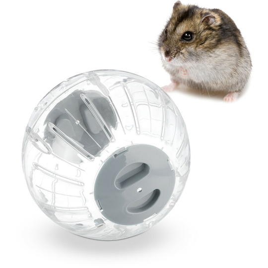 Relaxdays Hamster Ball, Ø 18.5 cm, Exercise Toy for Hamsters & Mice, Free Range Rodent Orb, Plastic, Transparent/Grey