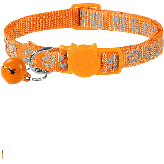 Cat Anti Strangulation Collar, 2 pcs Adjustable Reflective Collar for Cat Kitten Puppy with Bell and Safety Buckle, 19-32cm Orange