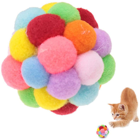 Colourful Cat Ball, Handmade Plush Bouncy Ball and Bark Interactive Toy for Cats Kittens Training, seven colors