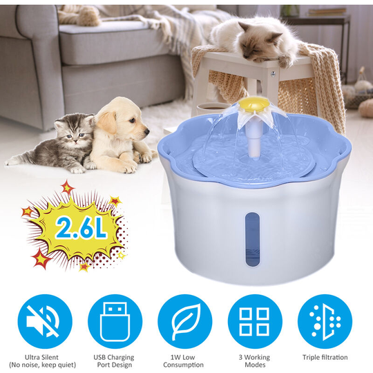 2.6L Automatic Pet Water Fountain Drinking Bottle Electric Water Dispenser Feeder Bowl with Triple 3 Adjustable Flow Setting for Cats Dogs Pet