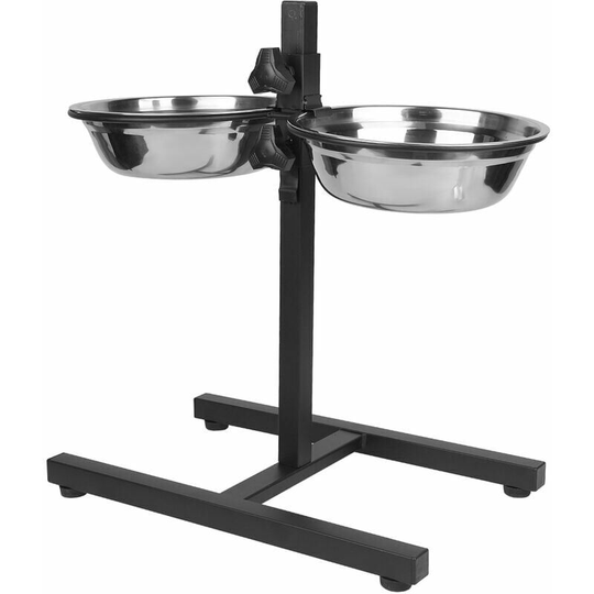 Dog bowl holder, 2 x 1.8 l (diameter 23 cm), height adjustable up to 41 cm, Black